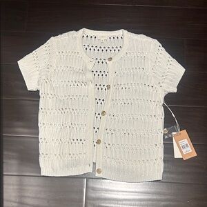 Cyrus White / Off White Knit Short Sleeve Cardigan Medium / M Size NWT
